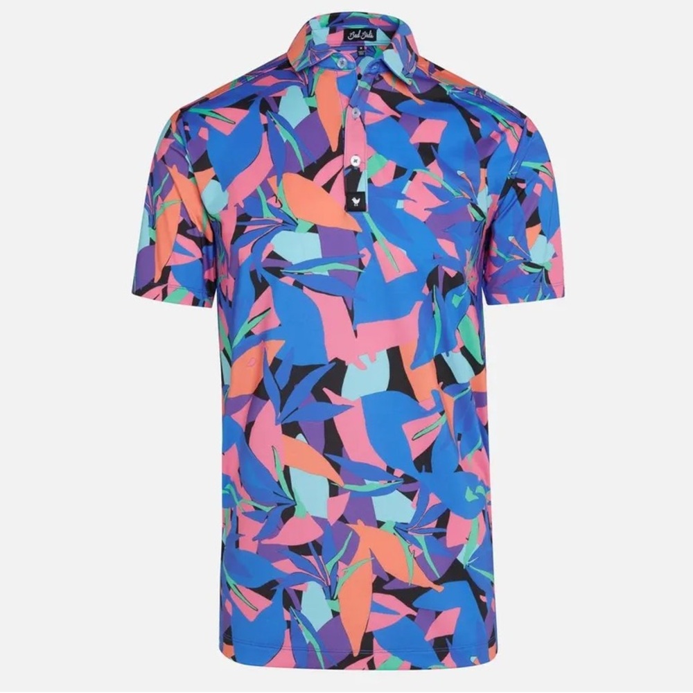 Bad Birdie Men's Punch Out Short Sleeve Polo Vibrant Multicolor Shirt Size 2XL